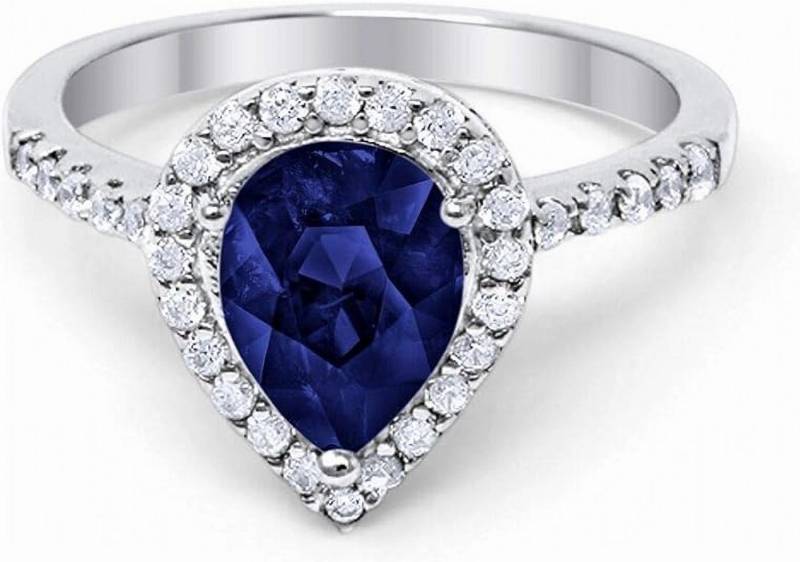 Jumpeak Diamantring 585 Gold, 1,25ct gezüchteter blauer Saphir, birnenförmiger Schliff., Ehering, Verlobungsring,Mutter tochter Geschenk, Geschenk für Damen von Jumpeak
