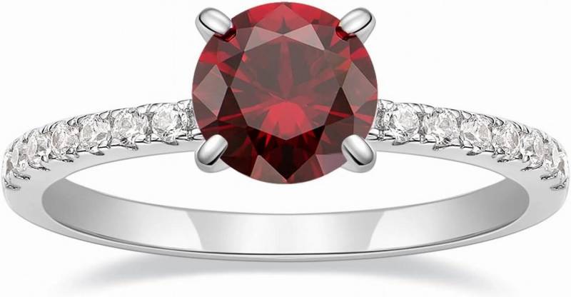 Jumpeak Diamantring 585 Gold, 1,25ct gezüchteter roter Edelstein, runder Brillantschliff, Ehering, Verlobungsring,Mutter tochter Geschenk, Geschenk für Damen von Jumpeak