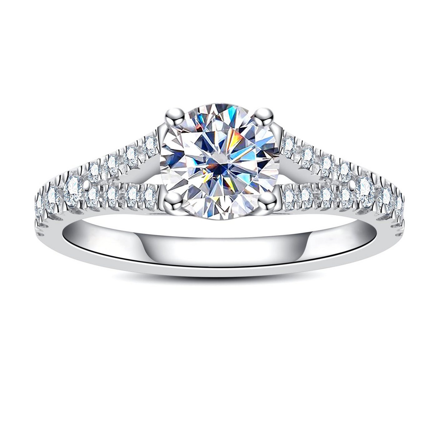 Jumpeak Diamantring 585 Gold, 1Karat, runde Pavé-Fassung, Damenring mit echten Diamanten, E, vs1, 3EX, IGI-Zertifikat Damen-Diamantring, Hochzeitsgeschenk von Jumpeak