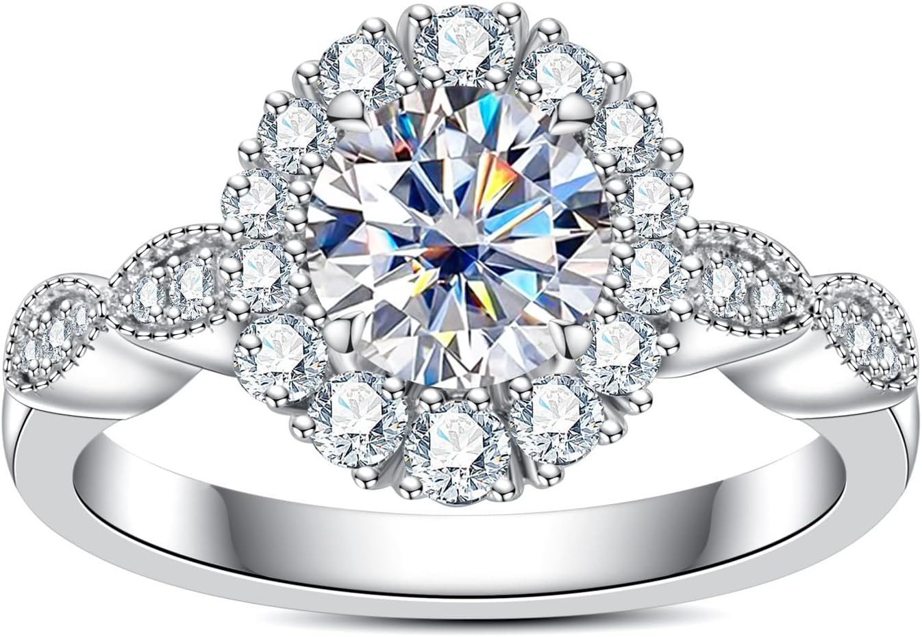 Jumpeak Diamantring 585 Gold, 1 Karat, runde Pavé-Fassung, Damenring mit echten Diamanten, E, vs1, 3EX, IGI-Zertifikat Damen-Diamantring, Hochzeitsgeschenk von Jumpeak