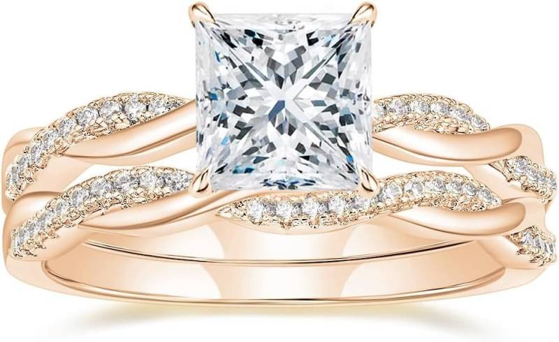 Jumpeak Diamantring 585 Gold, 2 Karat Prinzessschliff, Damenring mit echtem Diamant, E, vs1, 2EX, IGI-Zertifikat Damen-Diamantring, Hochzeitsgeschenk von Jumpeak