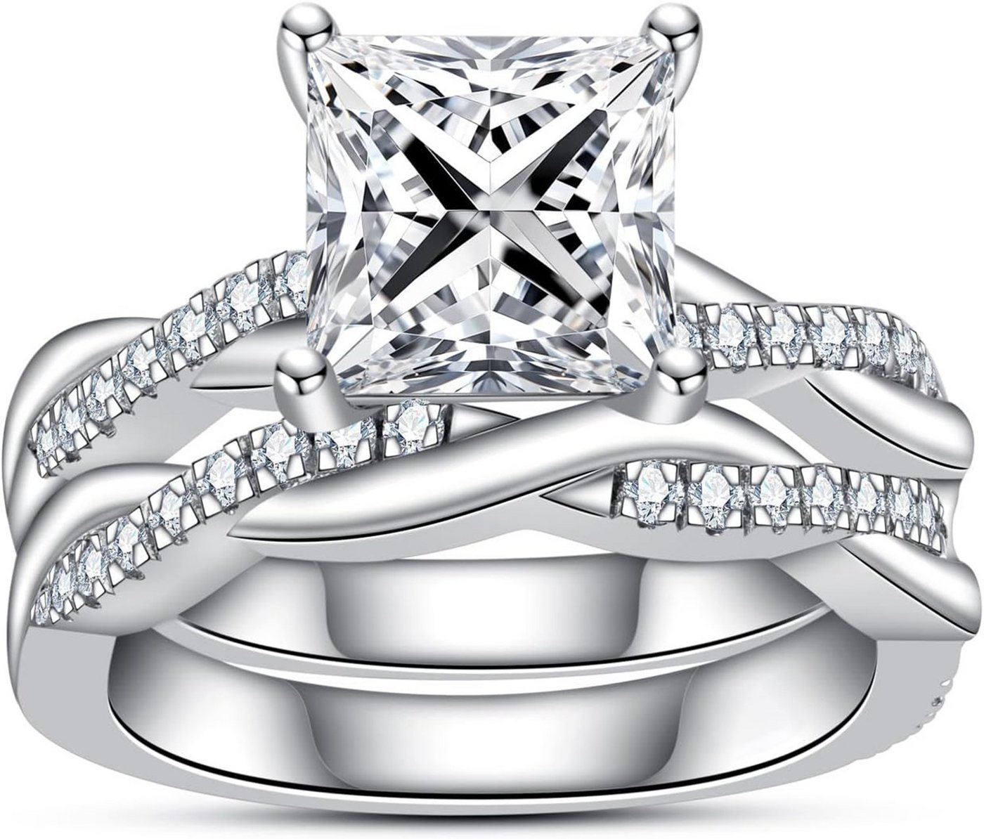 Jumpeak Diamantring 585 Gold, 2 Karat Prinzessschliff, Damenring mit echtem Diamant, E, vs1, 2EX, IGI-Zertifikat Damen-Diamantring, Hochzeitsgeschenk von Jumpeak