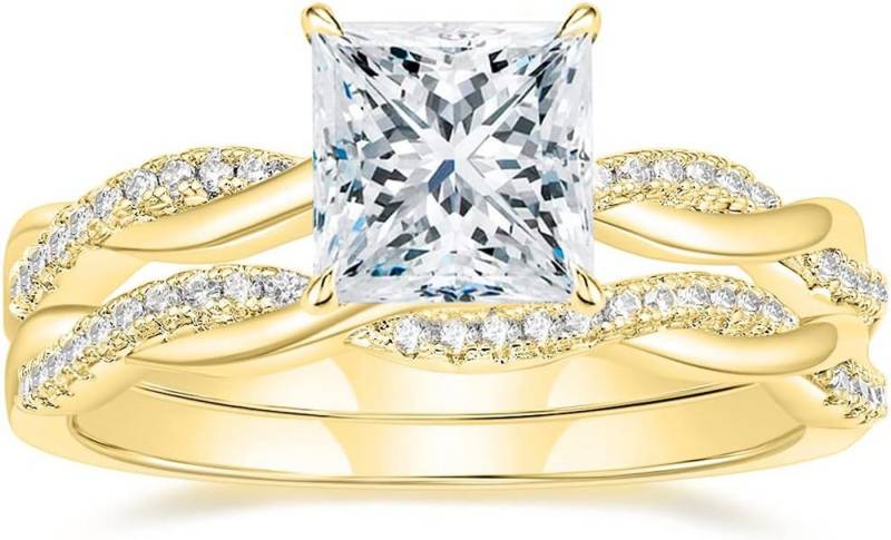 Jumpeak Diamantring 585 Gold, 2 Karat Prinzessschliff, Damenring mit echtem Diamant, E, vs1, 2EX, IGI-Zertifikat Damen-Diamantring, Hochzeitsgeschenk von Jumpeak