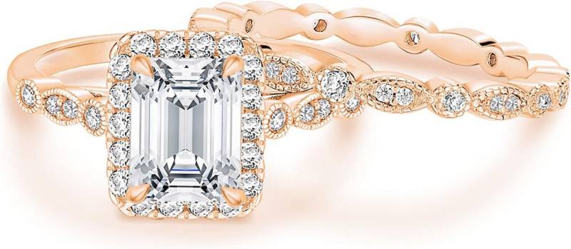 Jumpeak Diamantring 585 Gold, 3 Karat Smaragd, Damenring mit echtem Diamanten von Jumpeak