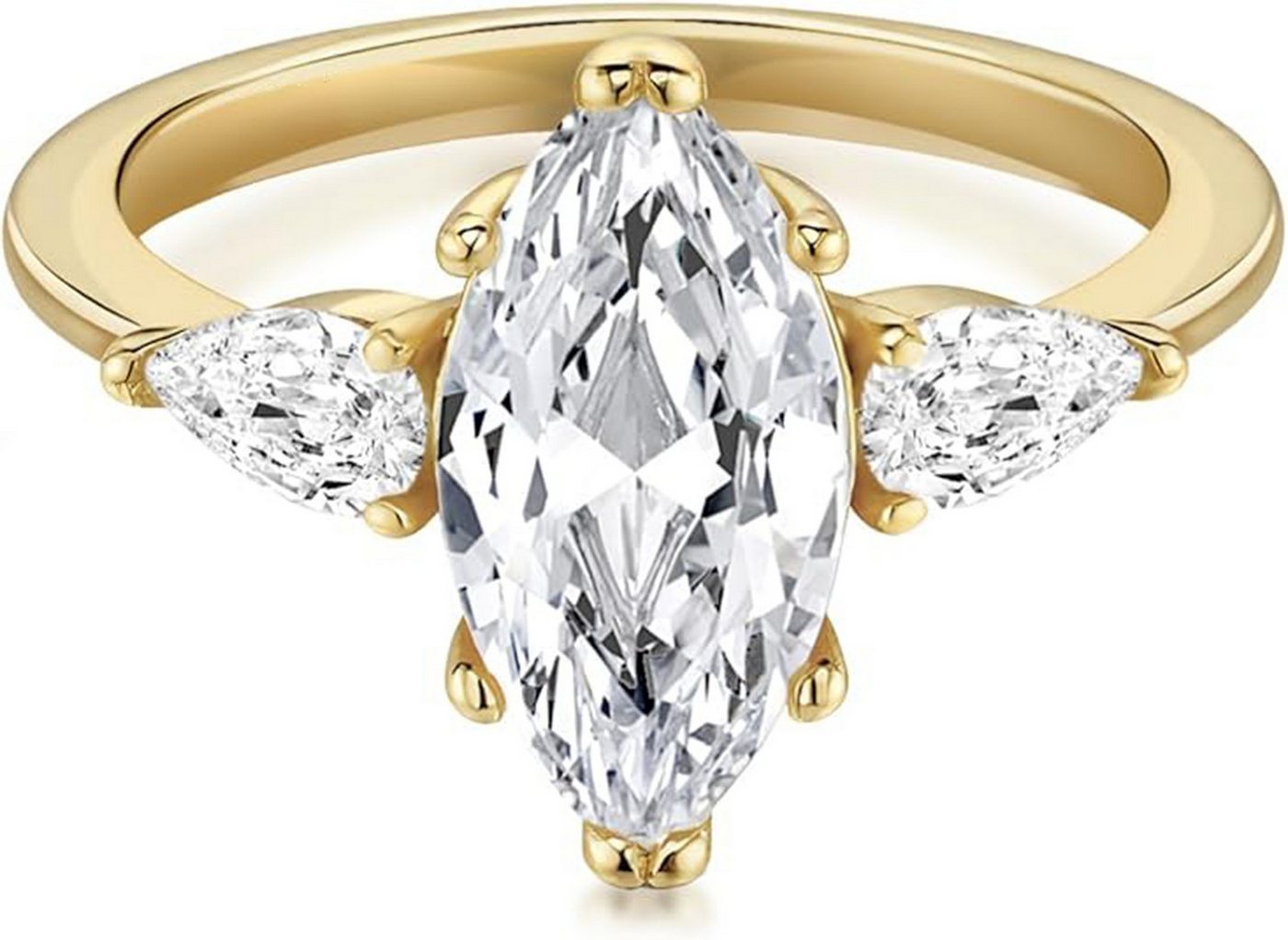 Jumpeak Diamantring 585 Gold 2ct Pferdeaugen-Schnitt Labordiamant,Damen-Verlobungsring, mit Tropfen-Side Steinen D-Farbe VVS2 IGI Zertifikat Hochzeitsgeschenk von Jumpeak