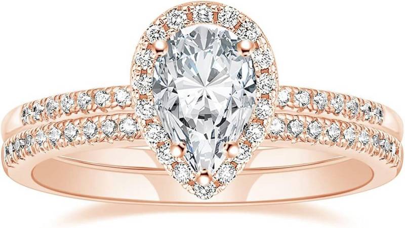 Jumpeak Diamantring 585Gold, 2CT Diamant in Birnenform, Damenring mit echtem Diamanten, E, VVS1, 3EX, IGI-Zertifikat Damen-Diamantring, Hochzeitsgeschenk von Jumpeak