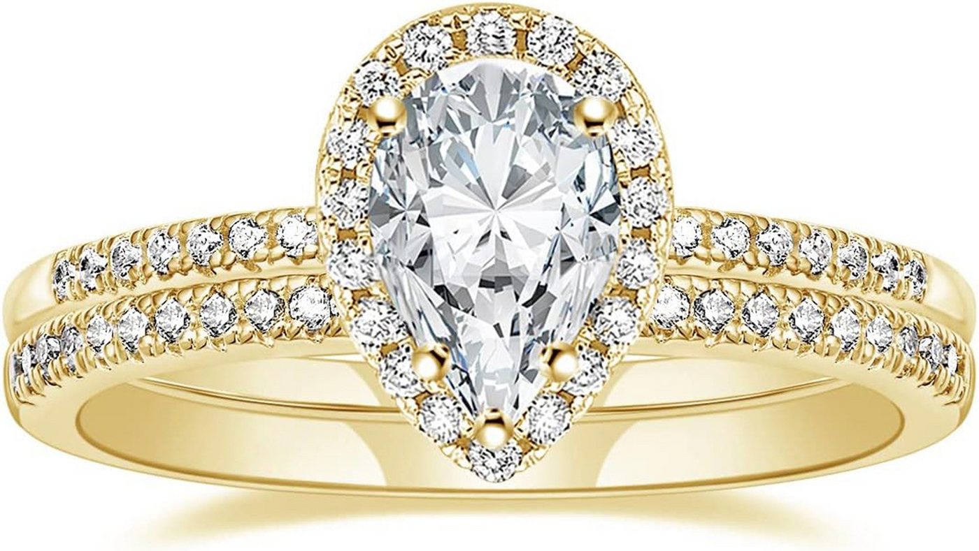 Jumpeak Diamantring 585Gold, 2CT Diamant in Birnenform, Damenring mit echtem Diamanten, E, VVS1, 3EX, IGI-Zertifikat Damen-Diamantring, Hochzeitsgeschenk von Jumpeak