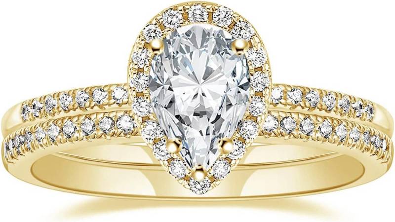 Jumpeak Diamantring 585Gold, 2CT Diamant in Birnenform, Damenring mit echtem Diamanten, E, VVS1, 3EX, IGI-Zertifikat Damen-Diamantring, Hochzeitsgeschenk von Jumpeak