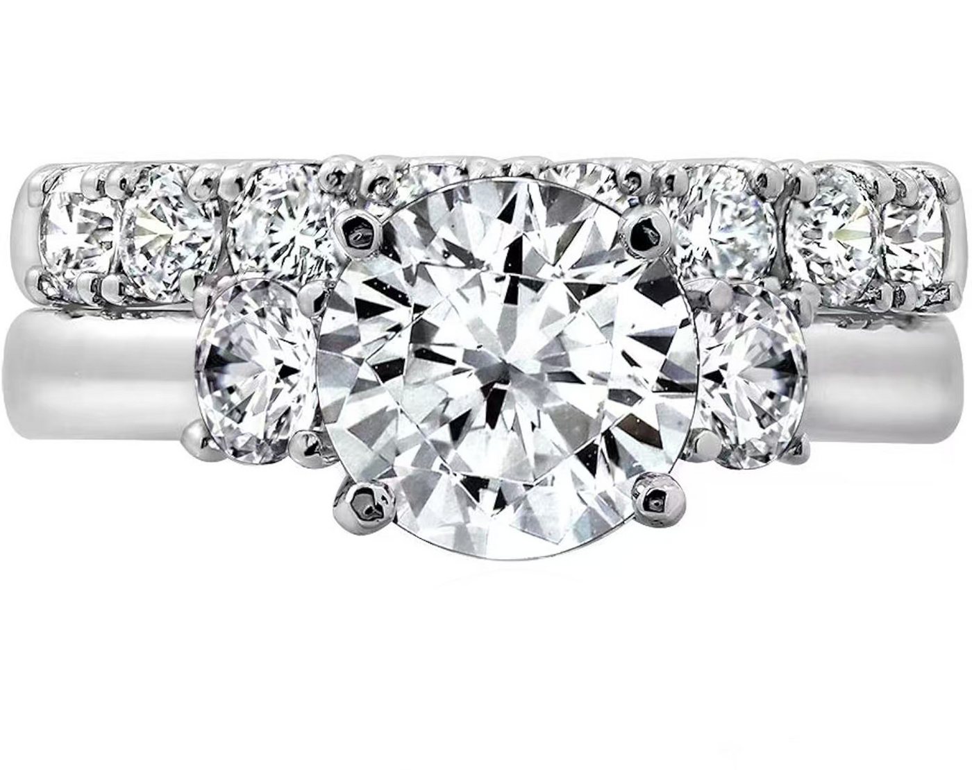 Jumpeak Diamantring Diamantring-Set,Hauptring:1.5ct,Seitenring:einzeln 0.15ct,E,VS1,3EX., Geschenkideen für Damen, Überraschungsgeschenke, Geschenke für Töchter von Jumpeak