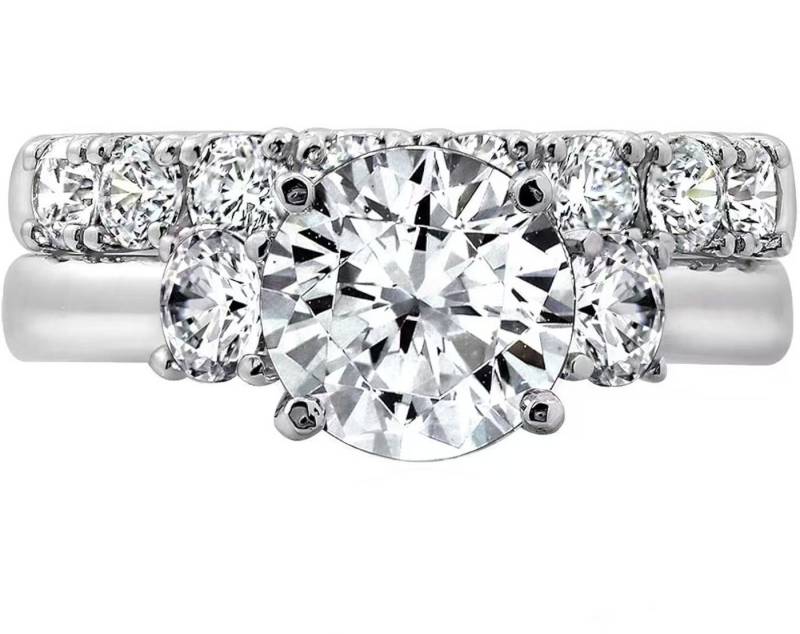 Jumpeak Diamantring Diamantring-Set,Hauptring:1.5ct,Seitenring:einzeln 0.15ct,E,VS1,3EX., Geschenkideen für Damen, Überraschungsgeschenke, Geschenke für Töchter von Jumpeak