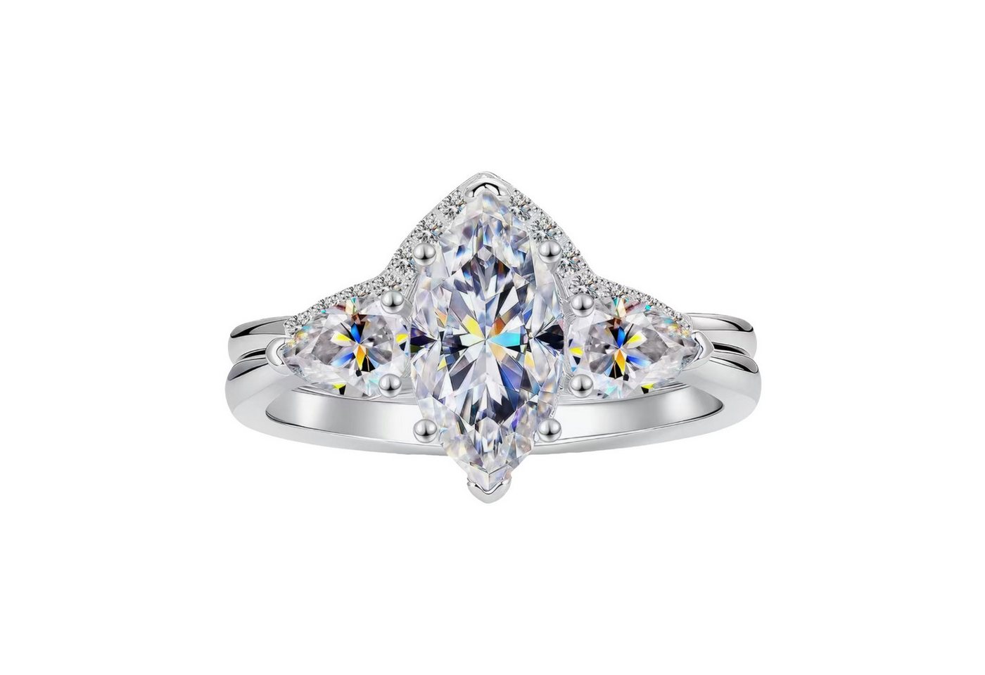 Jumpeak Diamantring Diamantring im Marquise-Schliff, 2ct ring set,14K Gold-Diamantring, Brillantschliff,valentinstag geschenk für sie,schwester geschenk von Jumpeak