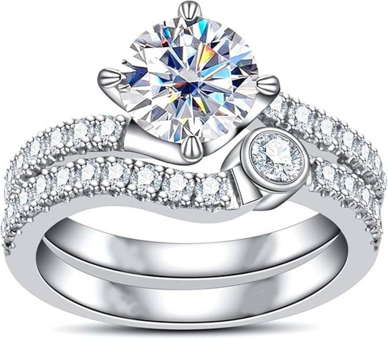 Jumpeak Diamantring E Farbe VS2 14K Weißgold Labordiamant Ring, Hochzeit Band Braut Set, Jubiläumsring, stapelbarer Damenring, Diamanten im Brillantschliff von Jumpeak