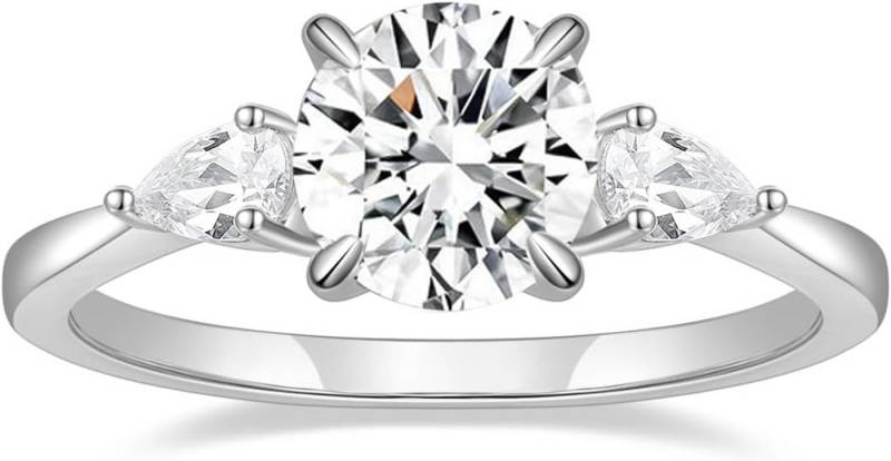 Jumpeak Diamantring 14 K Weißgold Damen-Ehering mit rundem Diamanten, Tropfenförmige Diamanten aus Laborzüchtung Festliches Geschenk von Jumpeak