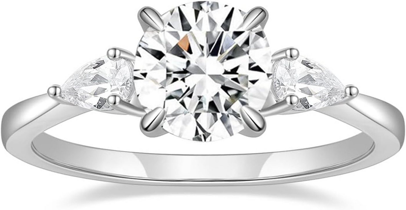 Jumpeak Diamantring 14 K Weißgold Damen-Ehering mit rundem Diamanten, Tropfenförmige Diamanten aus Laborzüchtung Festliches Geschenk von Jumpeak