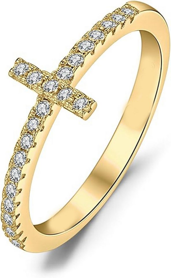 Jumpeak Diamantring Kreuzung Gold,Ring Verlobung Gold,Ring Mit Kreuz Damen,Diamant Ring, D/E VVS/VS 14K Gold,Ring Kreuz,Statement Ring,Kommunion Geschenk von Jumpeak