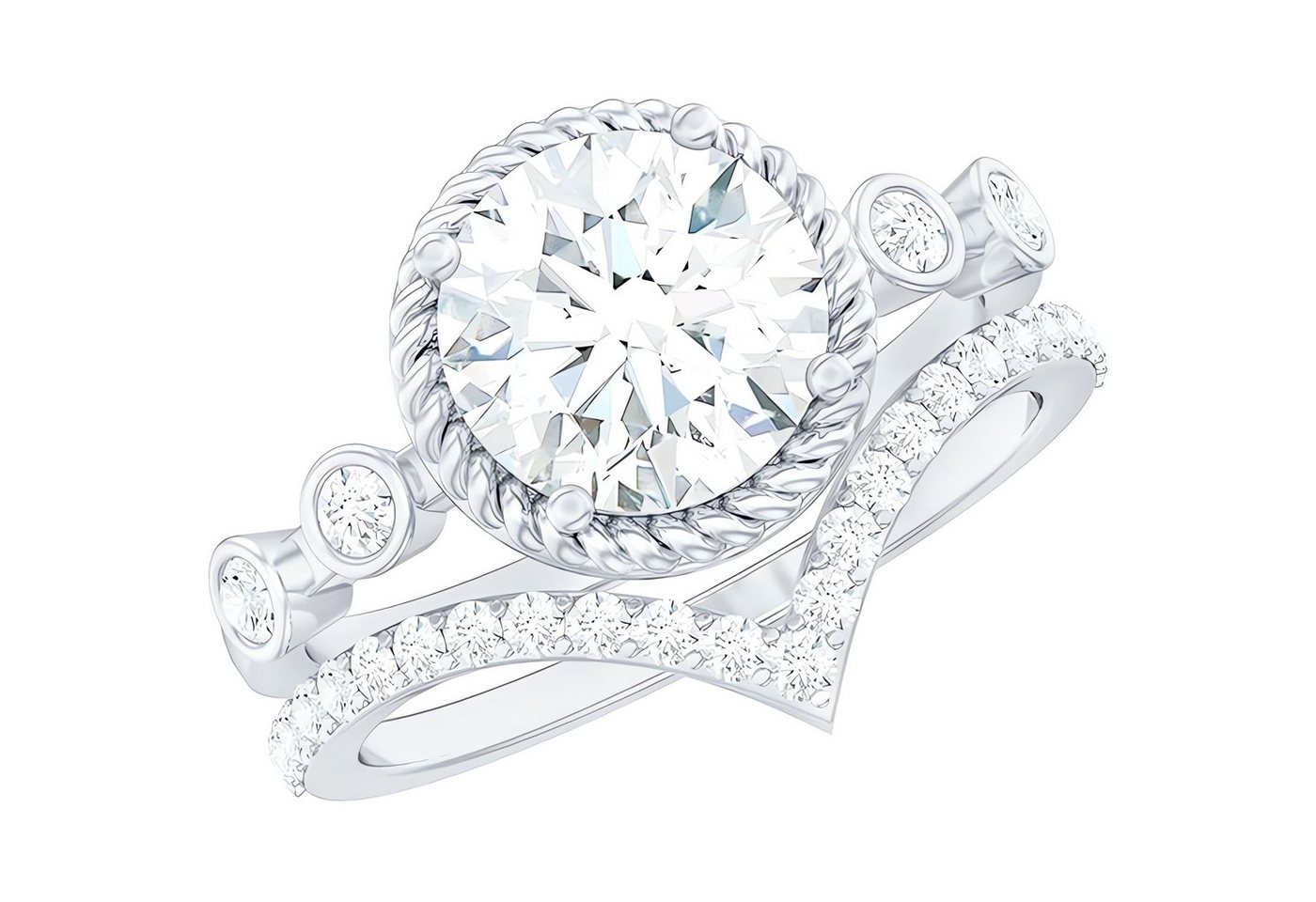 Jumpeak Diamantring Ring Set, Lab Grown Diamant Ring,2.5 Karat,Geschenk für Frau, Eheringe, E VVS2 3EX, IGI-Zertifikat, Verlobungsringe, Diamant Ring Damen, 14K von Jumpeak
