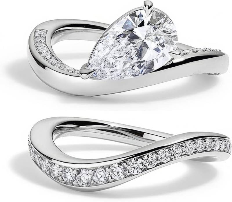 Jumpeak Diamantring Tropfenförmiger Ring mit unregelmäßigem Diamanten, 2ct D VS1 ring set, ring gold damen 585 echtgold,geschenk für frau,tochter geschenk von Jumpeak