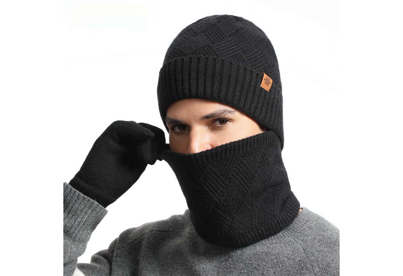 Jumpeak Mütze & Schal Mütze & Schal,Mütze-Schal-Handschuh-Sets,3 Stück,Meine Herren (Set, Set aus Mütze, Handschuhen und Schal) Vier Farben,Touchscreen-Handschuhe,warm halten von Jumpeak