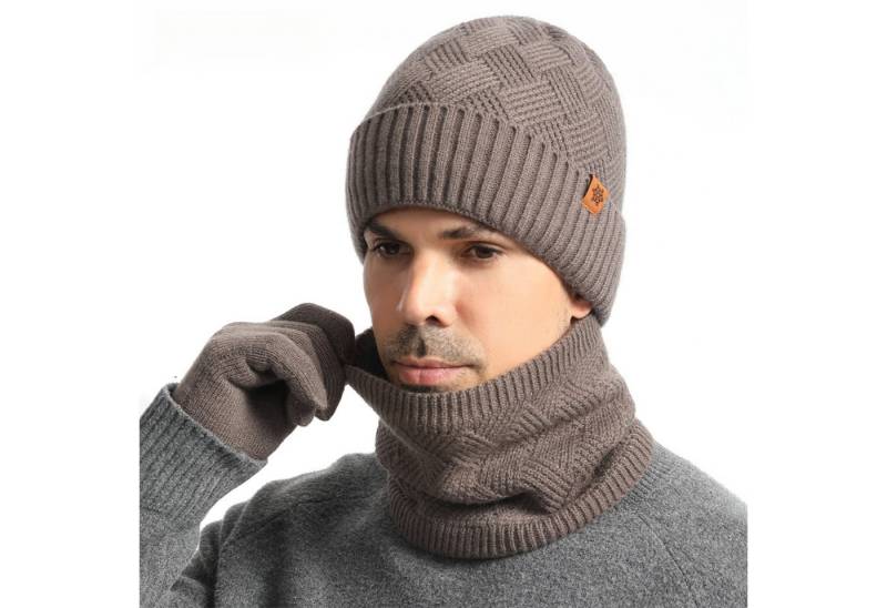 Jumpeak Mütze & Schal Mütze & Schal,Mütze-Schal-Handschuh-Sets,3 Stück,Meine Herren (Set, Set aus Mütze, Handschuhen und Schal) Vier Farben,Touchscreen-Handschuhe,warm halten von Jumpeak