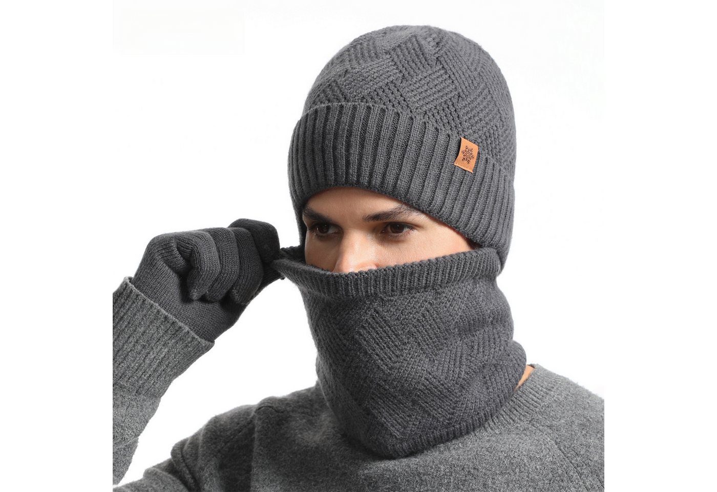 Jumpeak Mütze & Schal Mütze & Schal,Mütze-Schal-Handschuh-Sets,3 Stück,Meine Herren (Set, Set aus Mütze, Handschuhen und Schal) Vier Farben,Touchscreen-Handschuhe,warm halten von Jumpeak