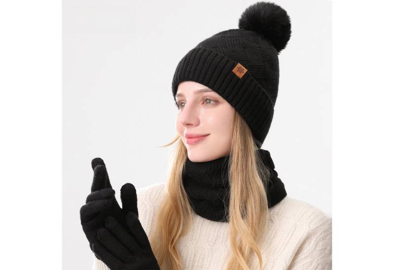 Jumpeak Mütze & Schal Mütze & Schal,Schal Mütze Handschuhe Set,Modeschal,Strickhandschuhe (Spar-Set) Damen,3er-Set,Gestrickte Touchscreen-Handschuhe,Sieben Farben von Jumpeak