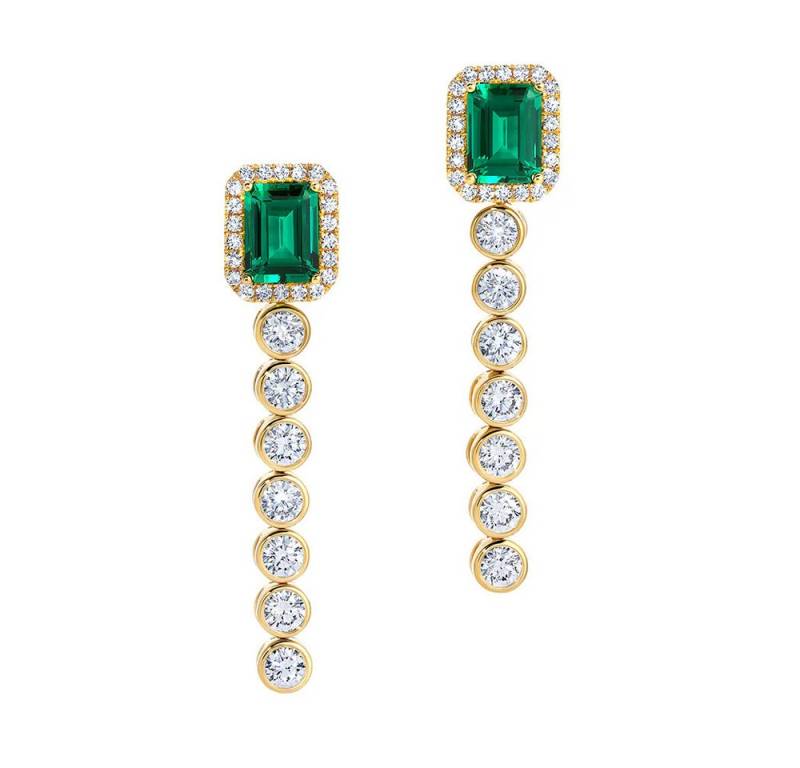 Jumpeak Paar Ohrstecker 2ct-Grüner Edelstein, 14K Gold,Diamond,Ohrstecker,Ohrstecker Damen, Ohrringe Hängend,Edelstein-Ohrstecker,Damen Geschenk,Geschenk für Frau von Jumpeak