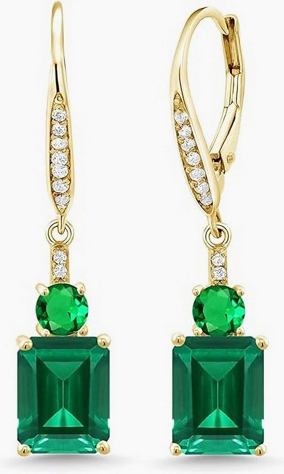 Jumpeak Paar Ohrstecker 585Gold, 1,5ct Smaragd, im Labor gezüchteter Edelstein, zarte Ohrringe von Jumpeak