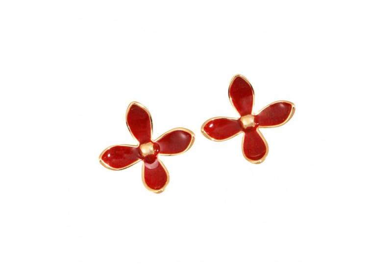 Jumpeak Paar Ohrstecker Rote Blumen-Ohrringe , Silberne Ohrringe,  Vergoldete Ohrstecker, Earrings for young girls, 18K vergoldet, First Communion gift von Jumpeak