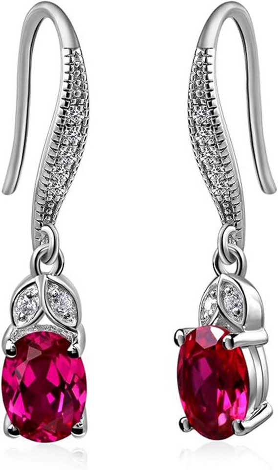 Jumpeak Paar Ohrstecker Ohrringe mit kultivierten Rubinen/Smaragden/Granaten,Diamantohrringe, 14K Weißgold,60 Punkte/Stück,ohrringe hängend,Mutter tochter Geschenk von Jumpeak