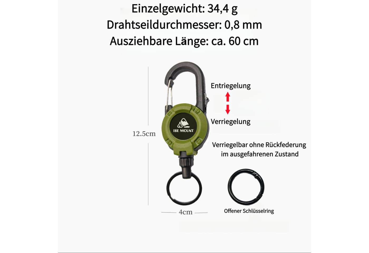 Jumpeak Schlüsselanhänger Schlüsselanhänger,schlüsselanhänger ausziehbar,Stahldraht,0.8mm,34.4g, Maximale Auszugslänge: 60 cm,Verriegelungsvorrichtung,4 Farben von Jumpeak