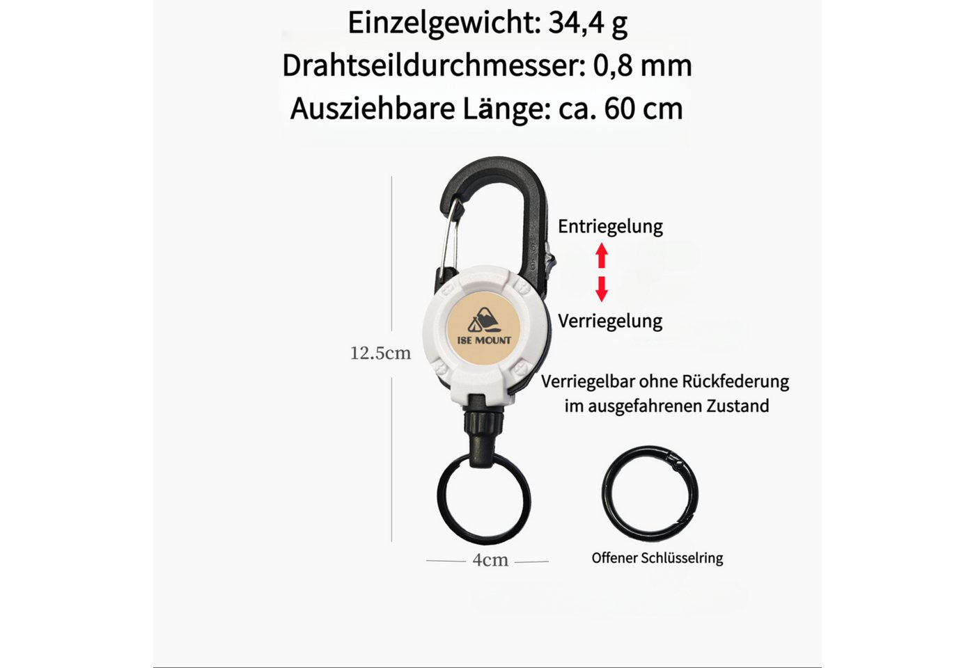 Jumpeak Schlüsselanhänger Schlüsselanhänger,schlüsselanhänger ausziehbar,Stahldraht,0.8mm,34.4g, Maximale Auszugslänge: 60 cm,Verriegelungsvorrichtung,4 Farben von Jumpeak