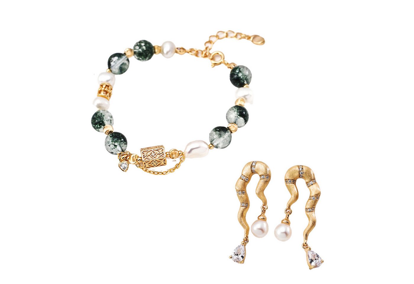 Jumpeak Schmuckset armband silber 925 damen,kristall armband,perlenohrringe,18kvergoldet (Armband und Ohrringe Schmuckset(mit Schachtel), ohrringe silber 925,damengeschenk,schwestergeschenk,geschenk tochter von Jumpeak