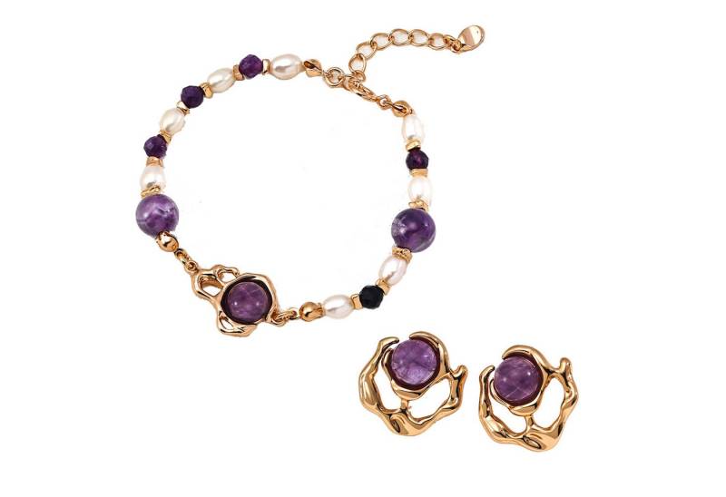 Jumpeak Schmuckset ohrringe silber925,amethystohrringe,armband silber925,amethystarmband (Armband und Ohrringe im Set(mit Schachtel), 18k vergoldet,perlen armband,damen geschenk,schwester geschenk von Jumpeak