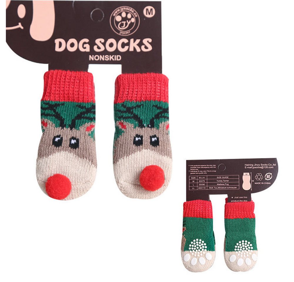 Jumpeak Schutzsocken Hunde Socken Antirutsch,Neujahrs-Pet-Socken,Katzenartikel,süße Muster, Hunde-Socken draußen,Elch- & Nikolaus-Motive, alljährig geeignet von Jumpeak