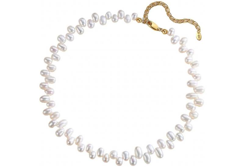 Jumpeak Silberkette Damen-Halskette aus 925er Silber, Perlenkette, Halsband-Halskette, Damen-Halskette, 18K vergoldet, erstkommunion geschenk mädchen von Jumpeak