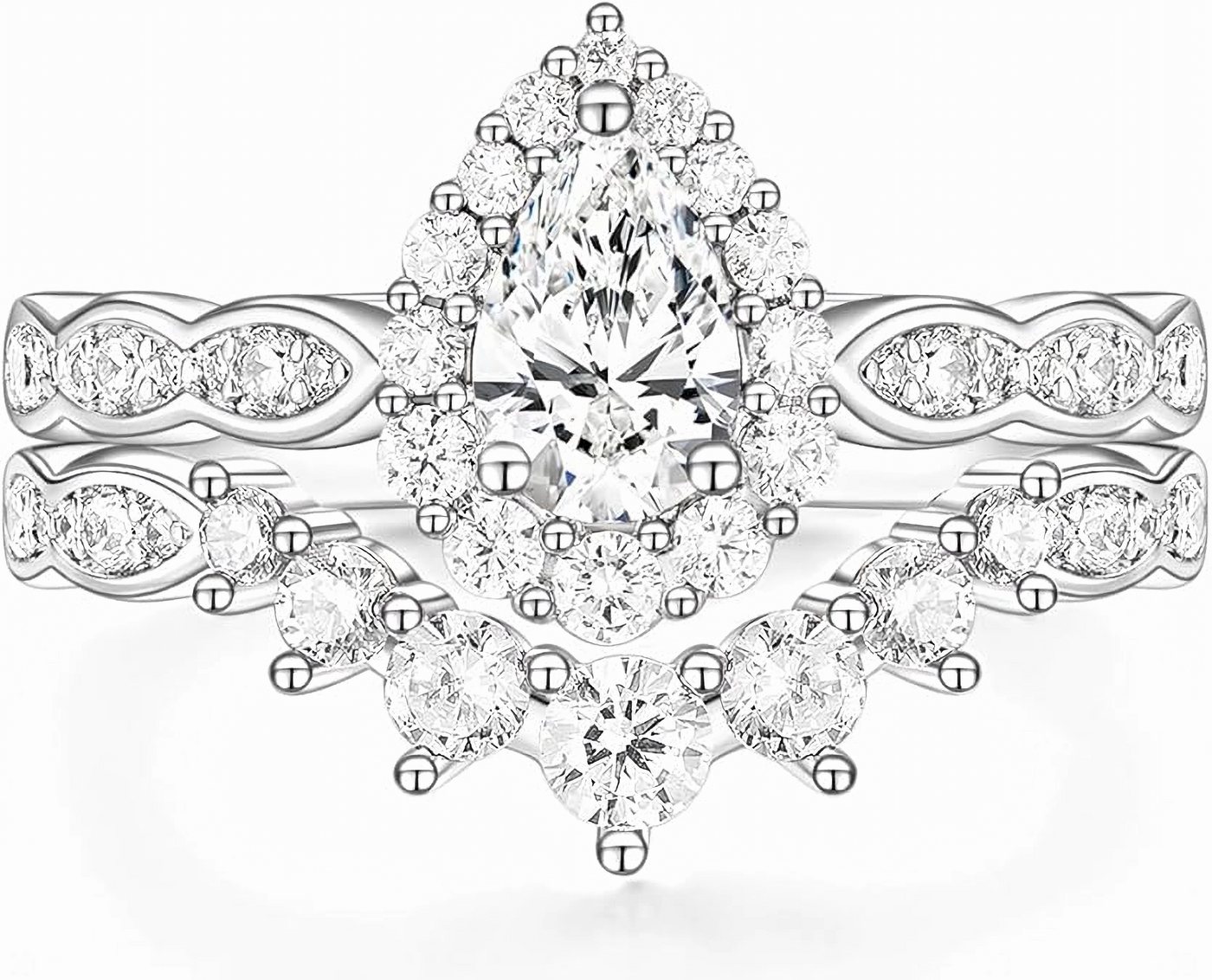 Jumpeak Trauring 14K Weißgold Brautring Set mit 1 Karat Wasserfall Diamant, D vs1 2EX mit IGI Damenringe, Geburtstags- und Jubiläumsgeschenkek von Jumpeak