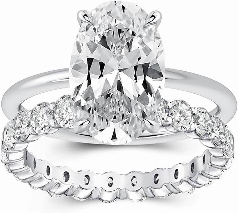 Jumpeak Trauring 3.5ct D vvs2,Labordiamant,Prächtig,Trauringe Ehering Set 2 teilig, stapelbar, Diamant imElliptisches Schneiden, Hochzeitsgeschenk von Jumpeak