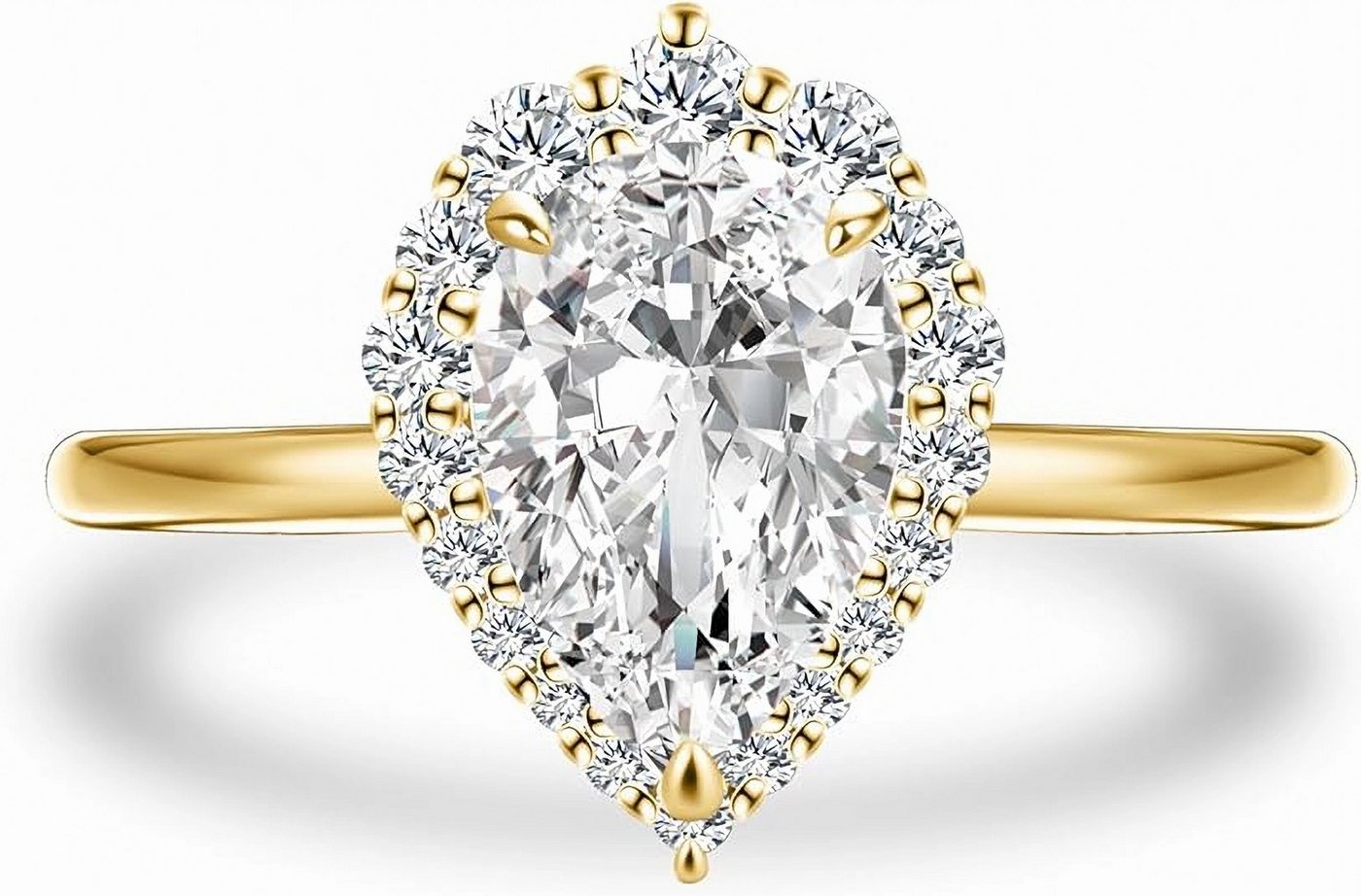 Jumpeak Trauring 585 Gelbgold, Birnenform Lab-Diamant 2 Karat Luxus Verlobungsring, D VS1 2EX mit IGI-Zertifikat, perfektes Geschenk für die Liebsten von Jumpeak