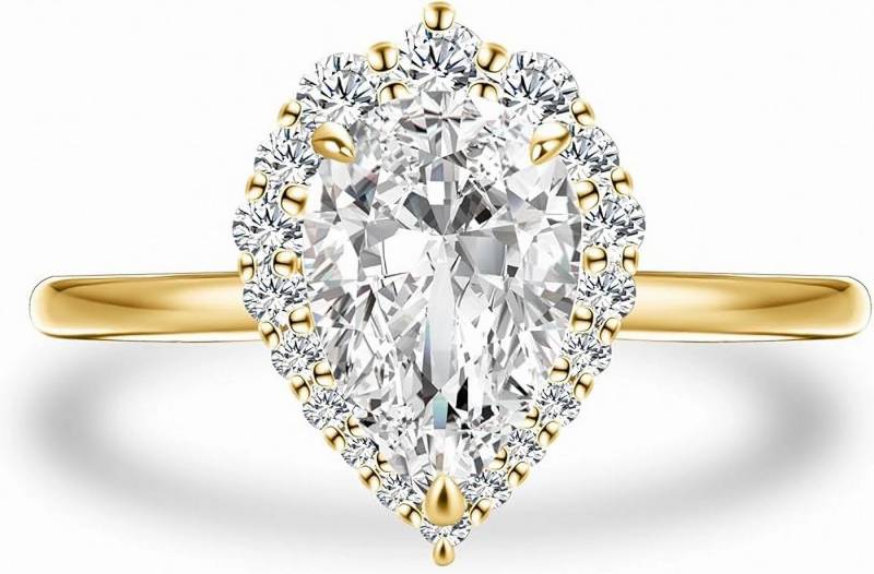 Jumpeak Trauring 585 Gelbgold, Birnenform Lab-Diamant 2 Karat Luxus Verlobungsring, D VS1 2EX mit IGI-Zertifikat, perfektes Geschenk für die Liebsten von Jumpeak