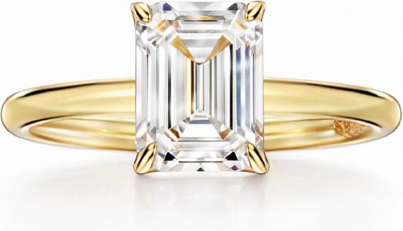 Jumpeak Trauring 585 Gold, 2-Karat-Diamant im Smaragdschliff, Braut-Ehering, 14k Gold, Ehering für Hochzeiten, Jubiläen von Jumpeak