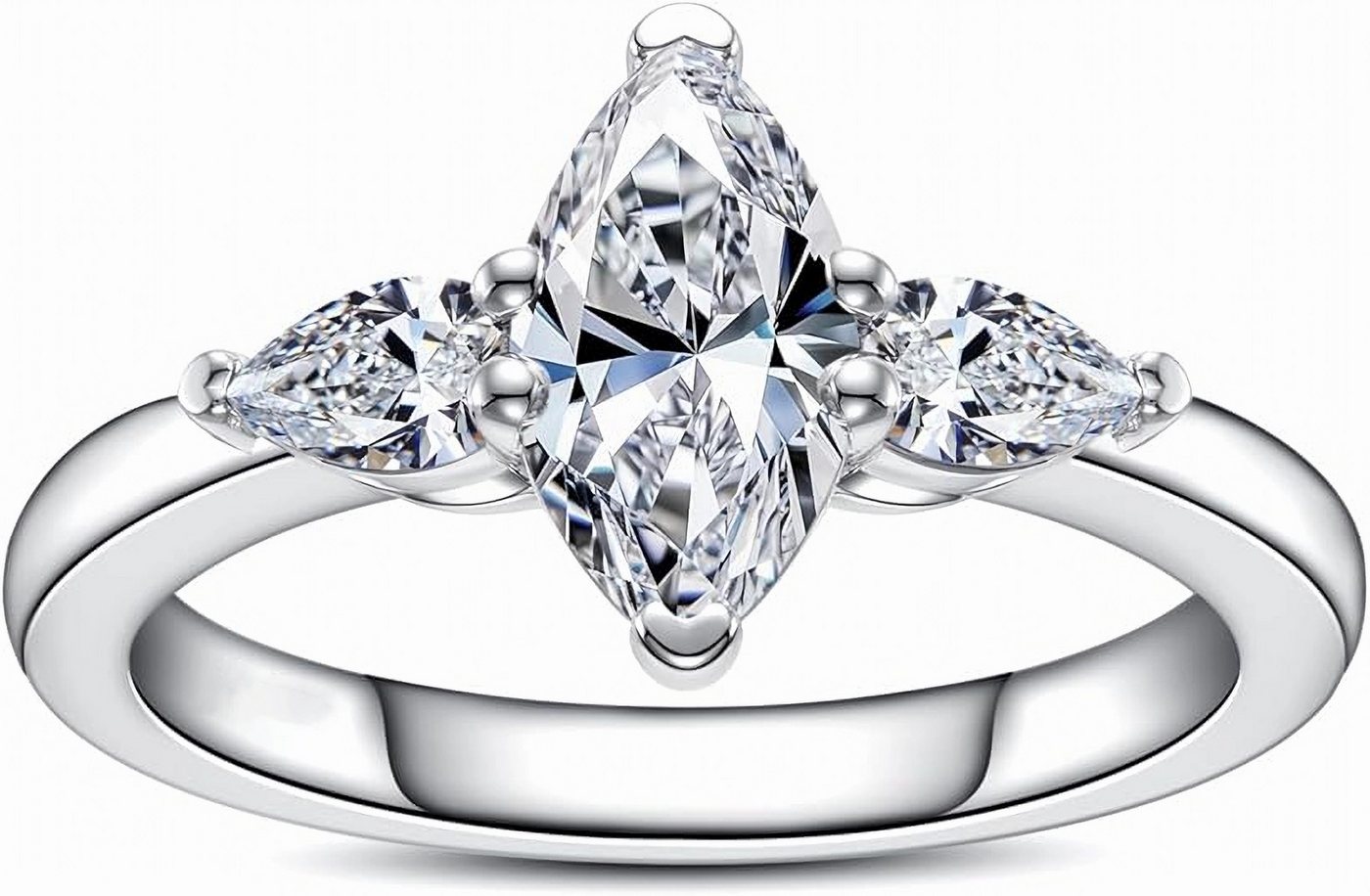 Jumpeak Verlobungsring 1,5ct Marquise-Labordiamant Verlobungsring 14K Gold, E, VVS, 2EX, Drei-Stein-Design mit IGI-Zertifikat – perfektes Liebesgeschenk! von Jumpeak