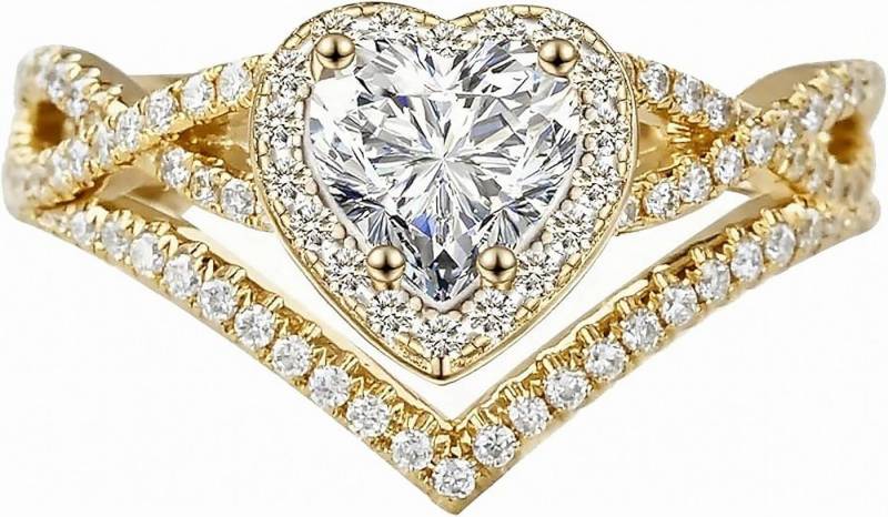 Jumpeak Verlobungsring 14K Gold Herzförmiger Labordiamantring 1ct D VS1 3EX mit IGI, Kronenförmiger Diamantring, Jubiläumsring, Damenring im Herzschliff von Jumpeak