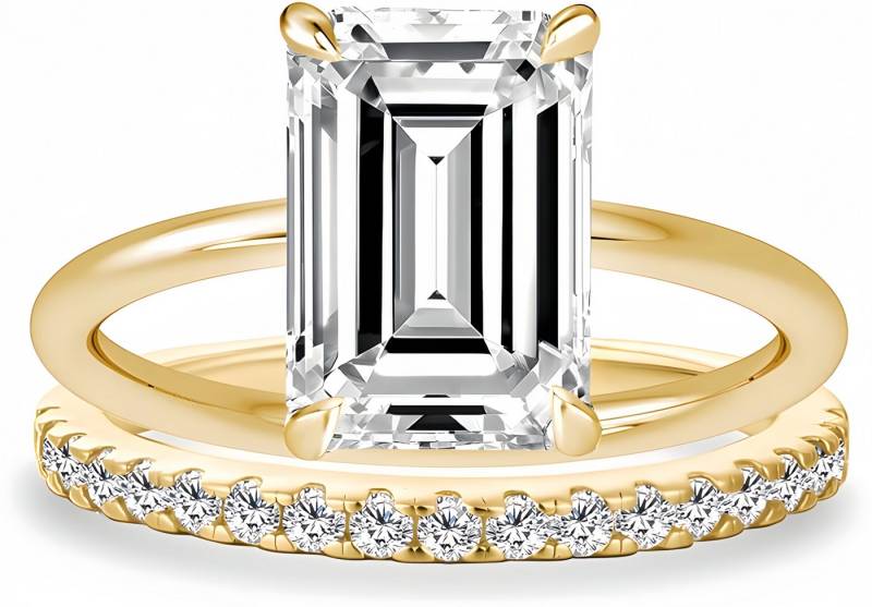 Jumpeak Verlobungsring 3ct D vs1 2EX,Labordiamant,Prächtig,Trauringe Ehering Set 2 teilig, stapelbar, Diamant im Smaragdschliff , Hochzeitsgeschenk von Jumpeak