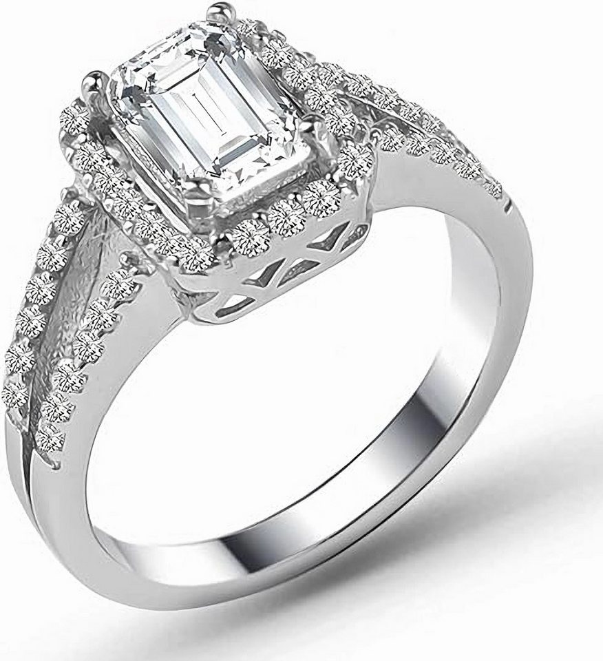 Jumpeak Verlobungsring 585/14K Gold Smaragd-Schnitt 2ct Labordiamant-Ring Halbmond-Doppelring, D-VVS2 2EX IGI Zertifikat Verlobungsring Hochzeitsring Luxus-Schmuck von Jumpeak