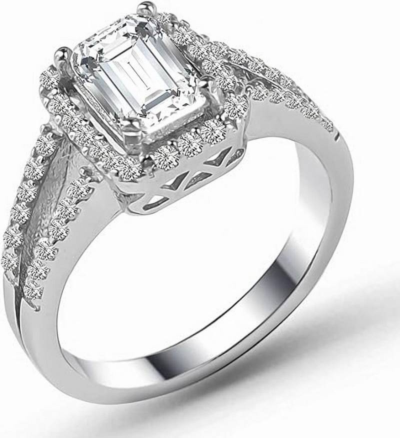 Jumpeak Verlobungsring 585/14K Gold Smaragd-Schnitt 2ct Labordiamant-Ring Halbmond-Doppelring, D-VVS2 2EX IGI Zertifikat Verlobungsring Hochzeitsring Luxus-Schmuck von Jumpeak