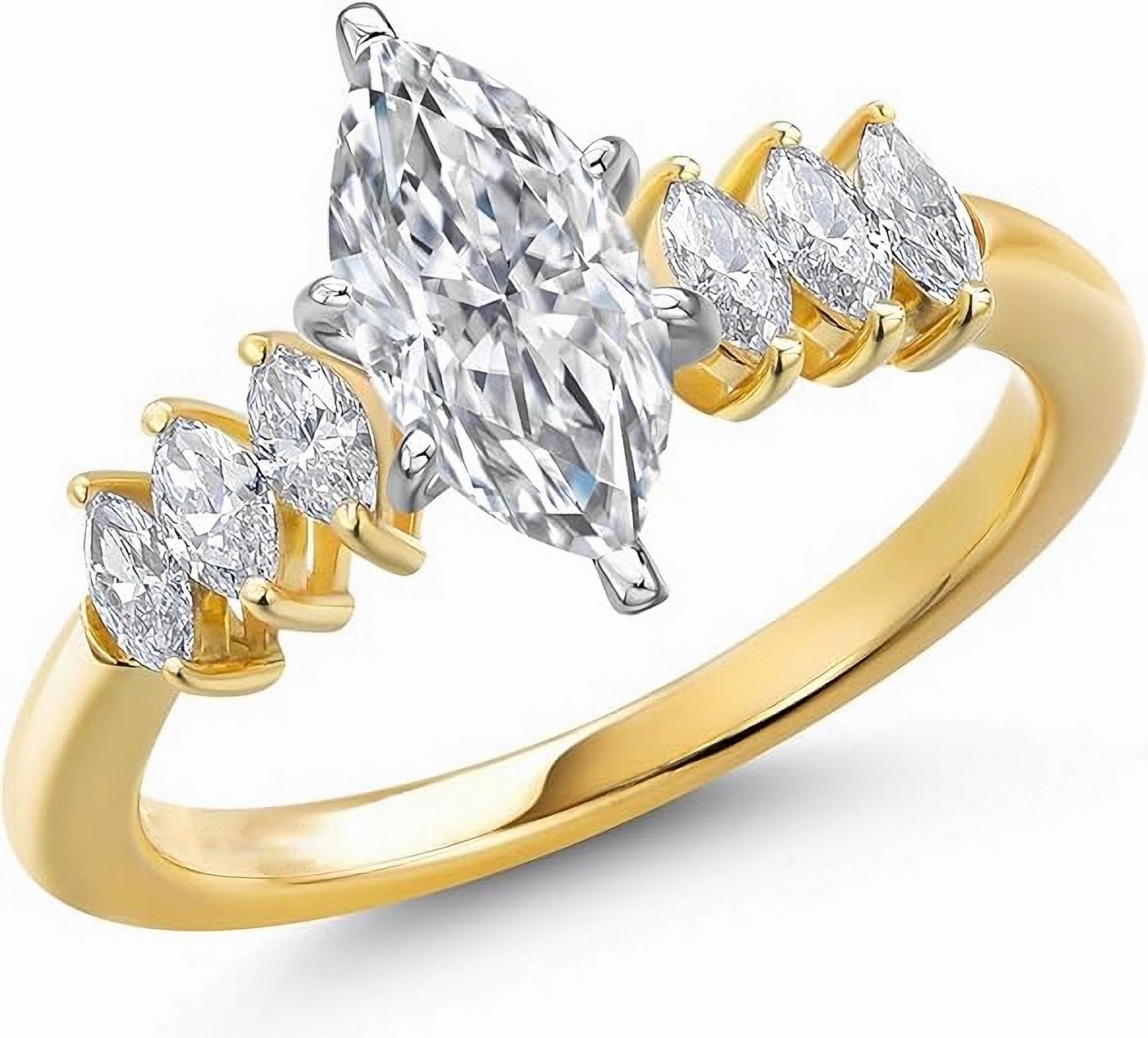 Jumpeak Verlobungsring 585 Gelbgold, 2 ct Diamantring mit Pferdeaugenschliff für Damen, D vs1. Mit IGI-Zertifikat, Geschenk zum Jahrestag. von Jumpeak