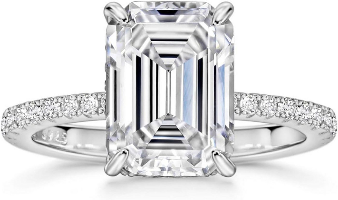 Jumpeak Verlobungsring 585 Gold, 4ct Lab-Diamant Smaragdschliff, Damenring, Radiant, Geschenke für Liebste/Jubiläum/Weihnachten/Heiratsantrag von Jumpeak