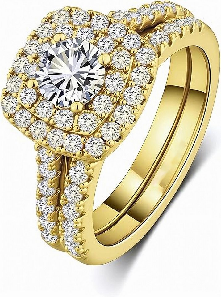 Jumpeak Verlobungsring 585 Gold Pavé-Set Rund-Schnitt 0.6ct Labordiamant-Brautring-Set, D-VS1 3EX (IGI) perfektes Geschenk für die Liebsten: Braut, Freundin von Jumpeak