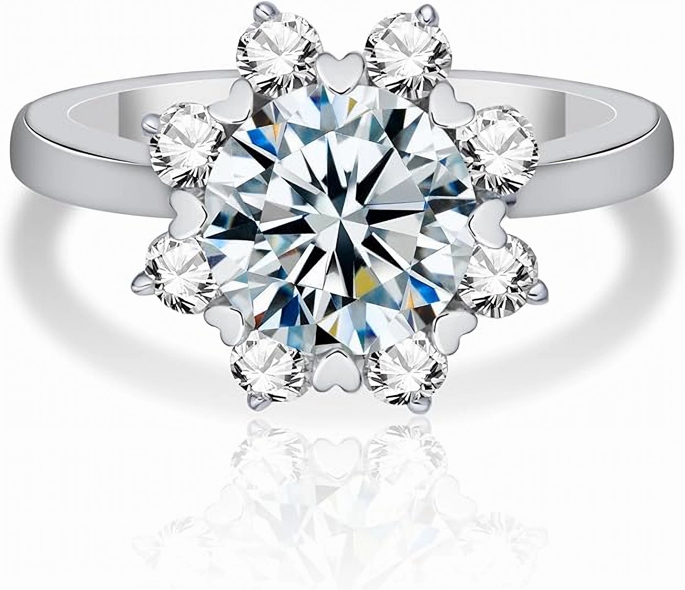 Jumpeak Verlobungsring Sonnenblumenring, besetzt mit einem 2Ct-Diamanten im Brillantschliff, Laborgrown-Diamant, Farbe E, Reinheit VVS2, mit IGI-Zertifikat von Jumpeak