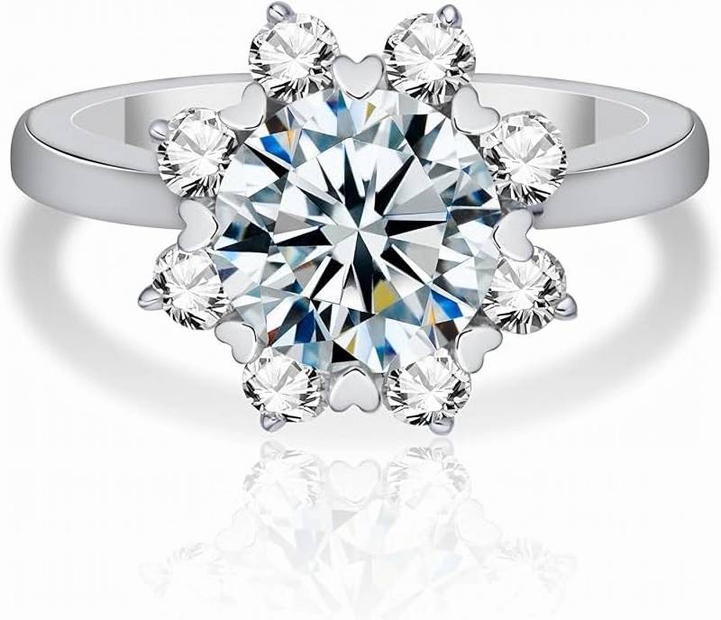 Jumpeak Verlobungsring Sonnenblumenring, besetzt mit einem 2Ct-Diamanten im Brillantschliff, Laborgrown-Diamant, Farbe E, Reinheit VVS2, mit IGI-Zertifikat von Jumpeak